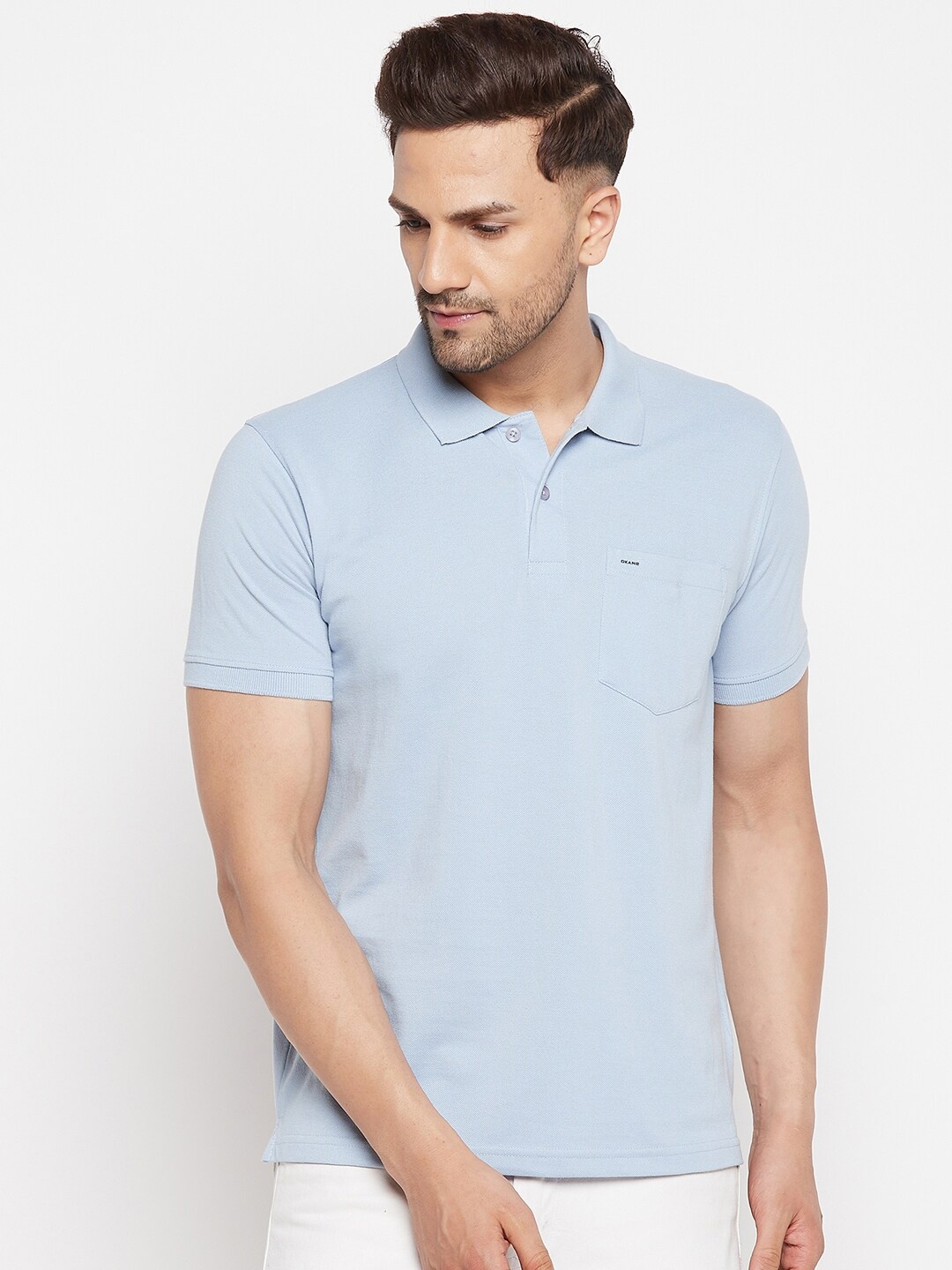 

Okane Men Blue Polo Collar T-shirt