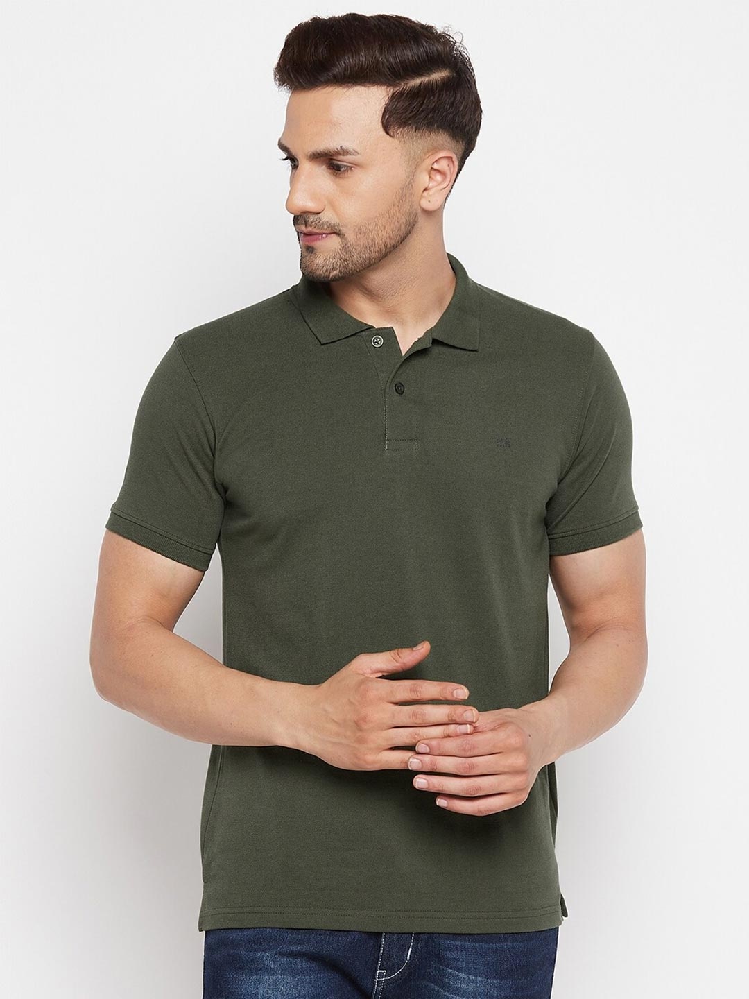 

Okane Men Olive Green Polo Collar T-shirt