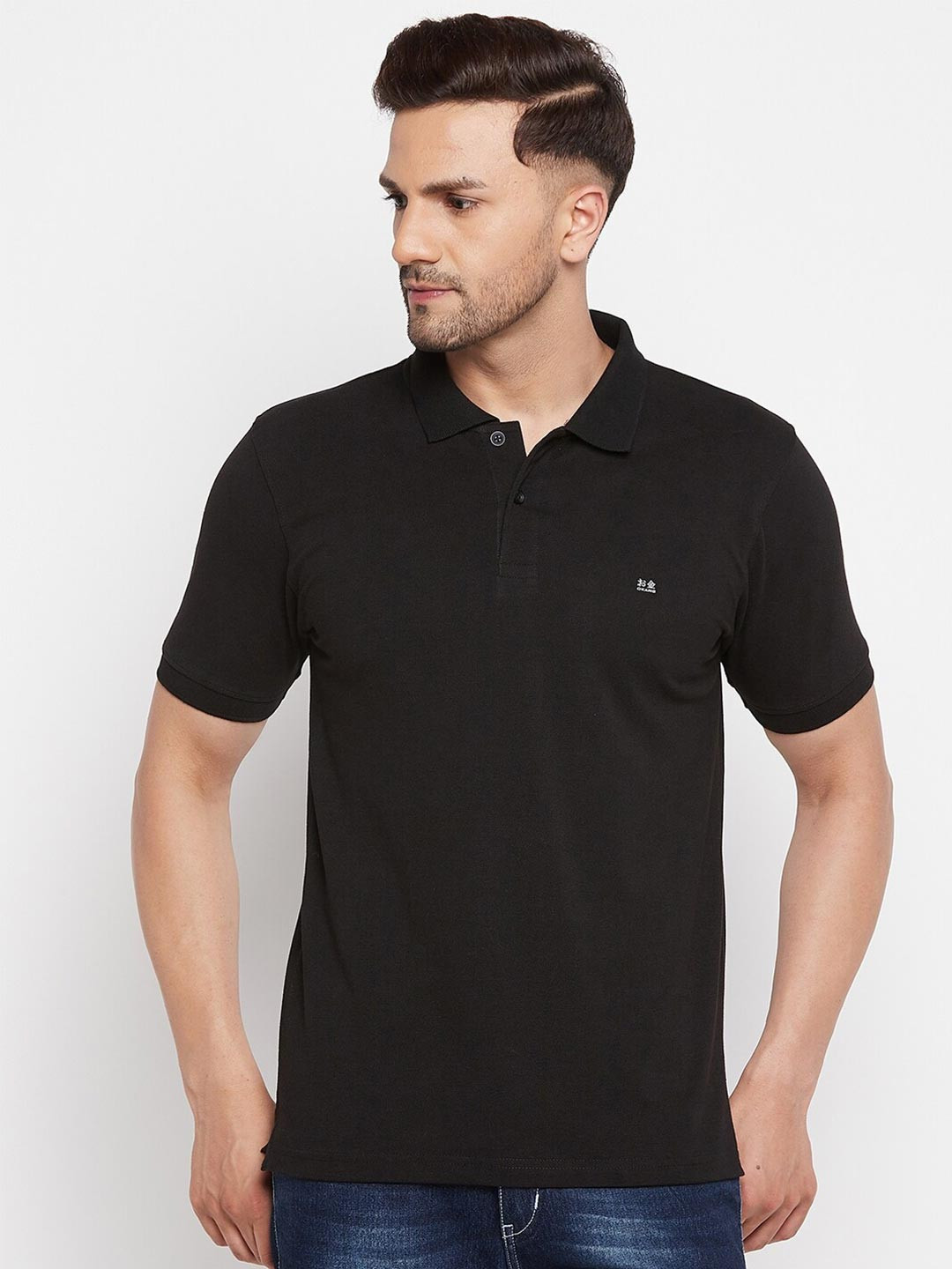 

Okane Men Black Polo Collar T-shirt