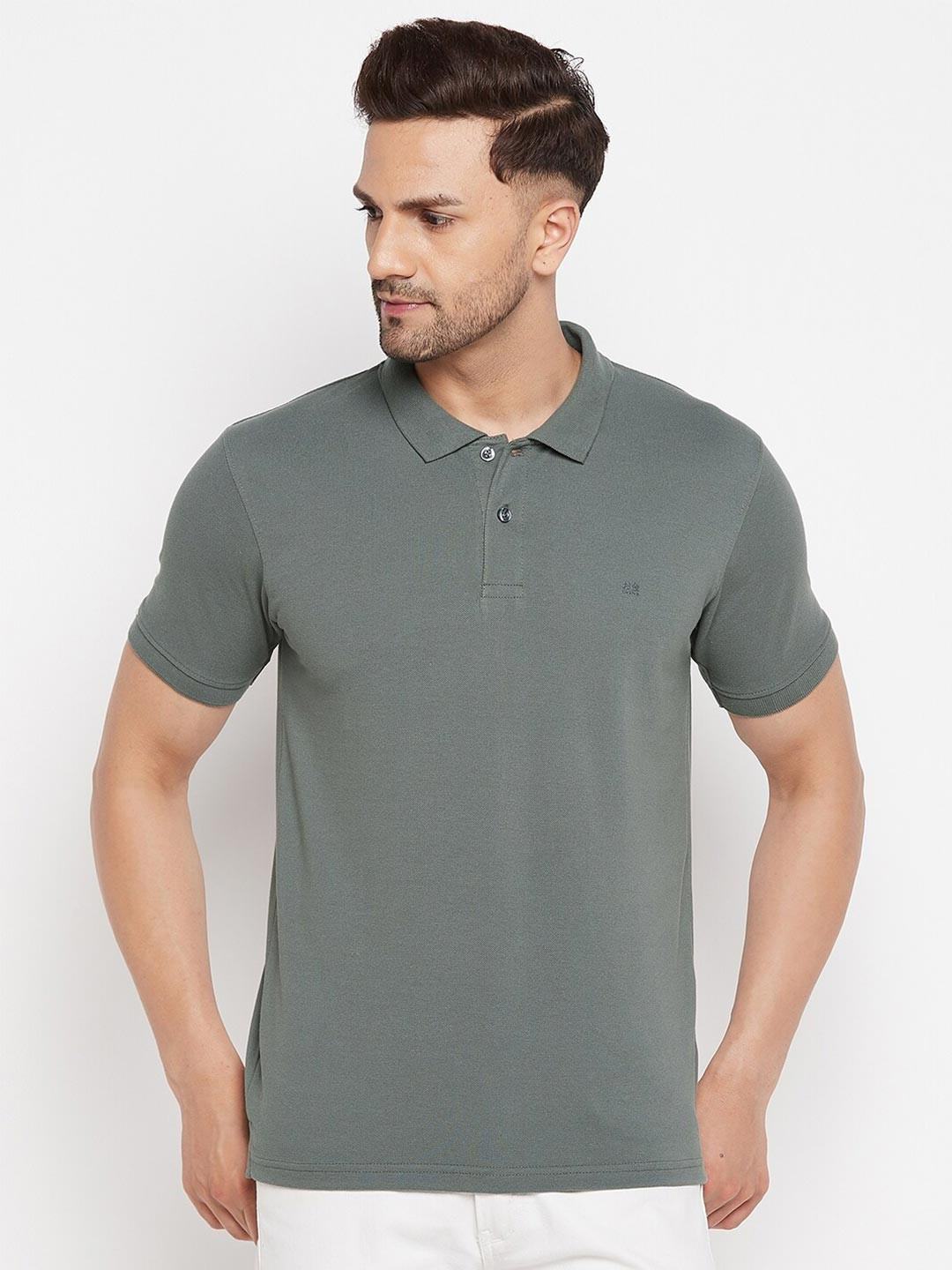 

Okane Men Olive Green Polo Collar Applique T-shirt