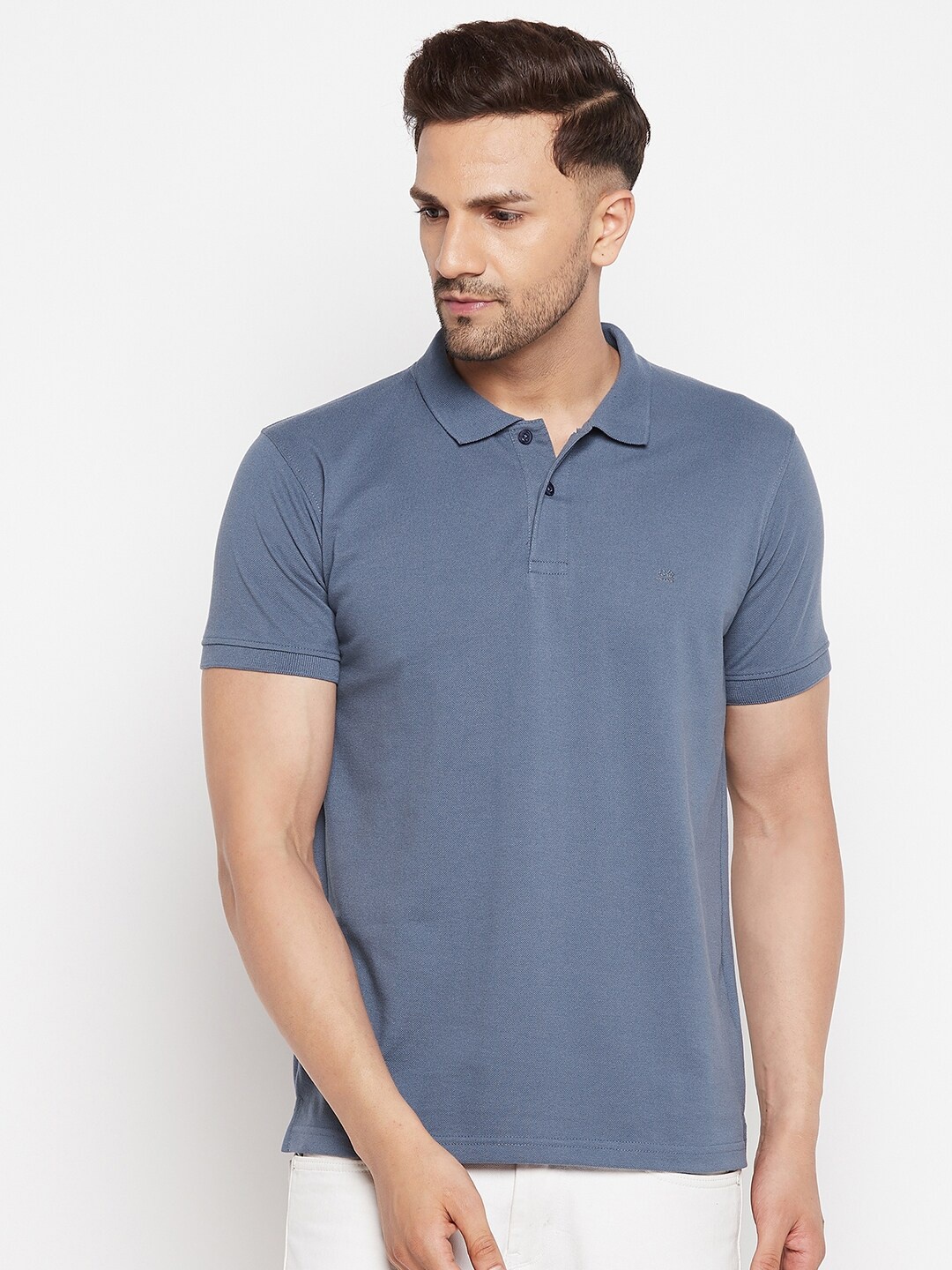 

Okane Men Blue Polo Collar T-shirt