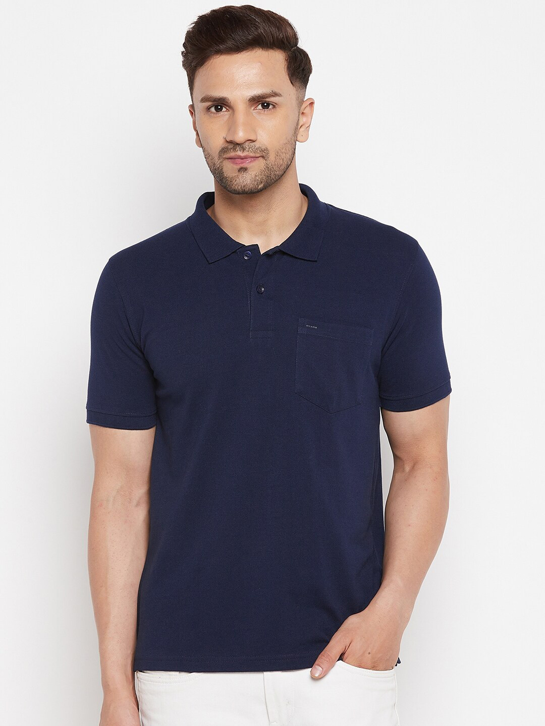 

Okane Men Blue Polo Collar T-shirt