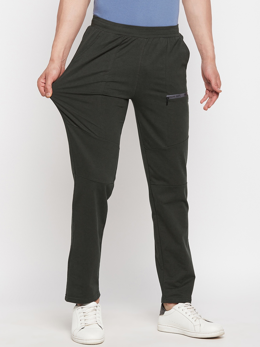 

Okane Men Olive-Green Solid Cotton Track Pants