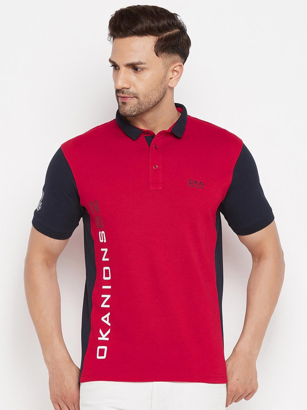 

Okane Men Red Polo Collar T-shirt