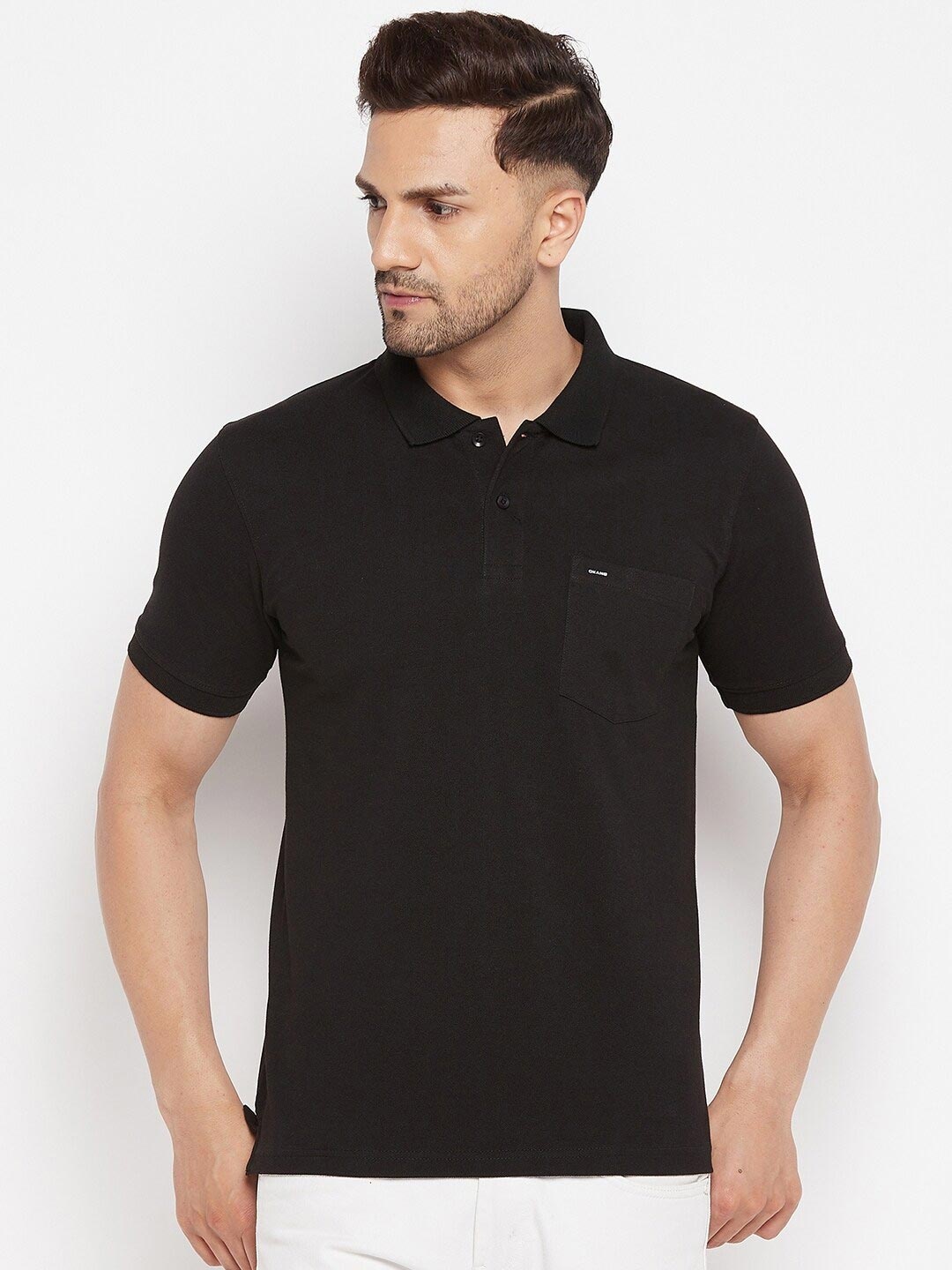 

Okane Men Black Polo Collar T-shirt