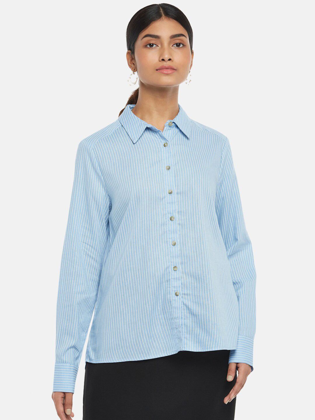 

Annabelle by Pantaloons Women Blue Striped Formal Shirt