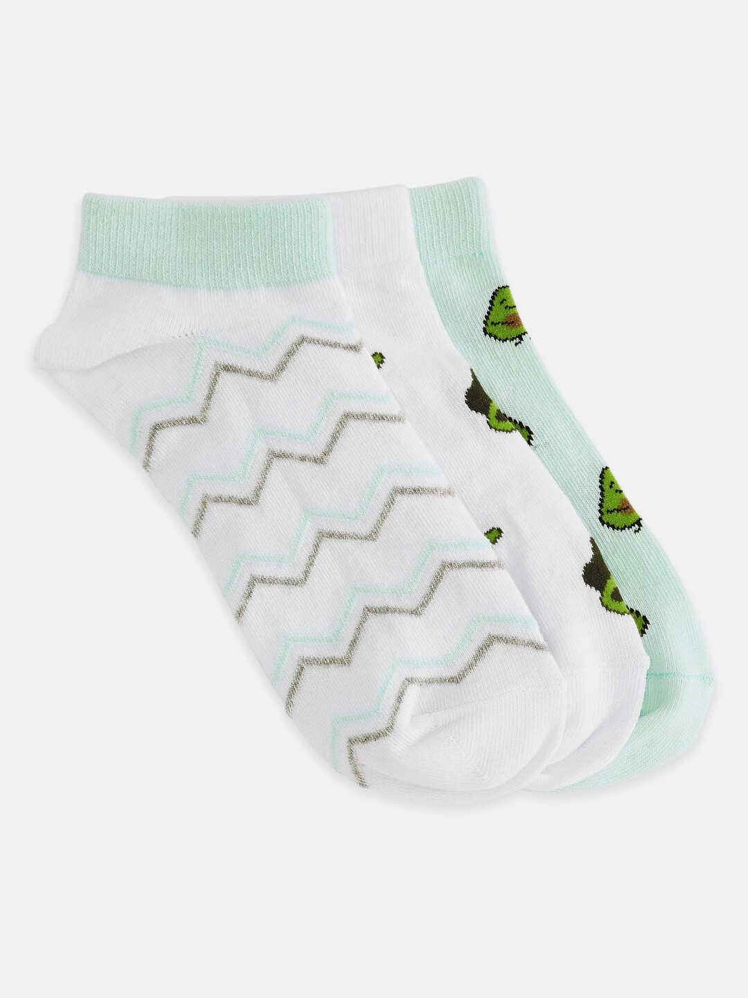 

Honey by Pantaloons Women Pack Of 3 White & Green Printed Cotton Ankle Length Socks