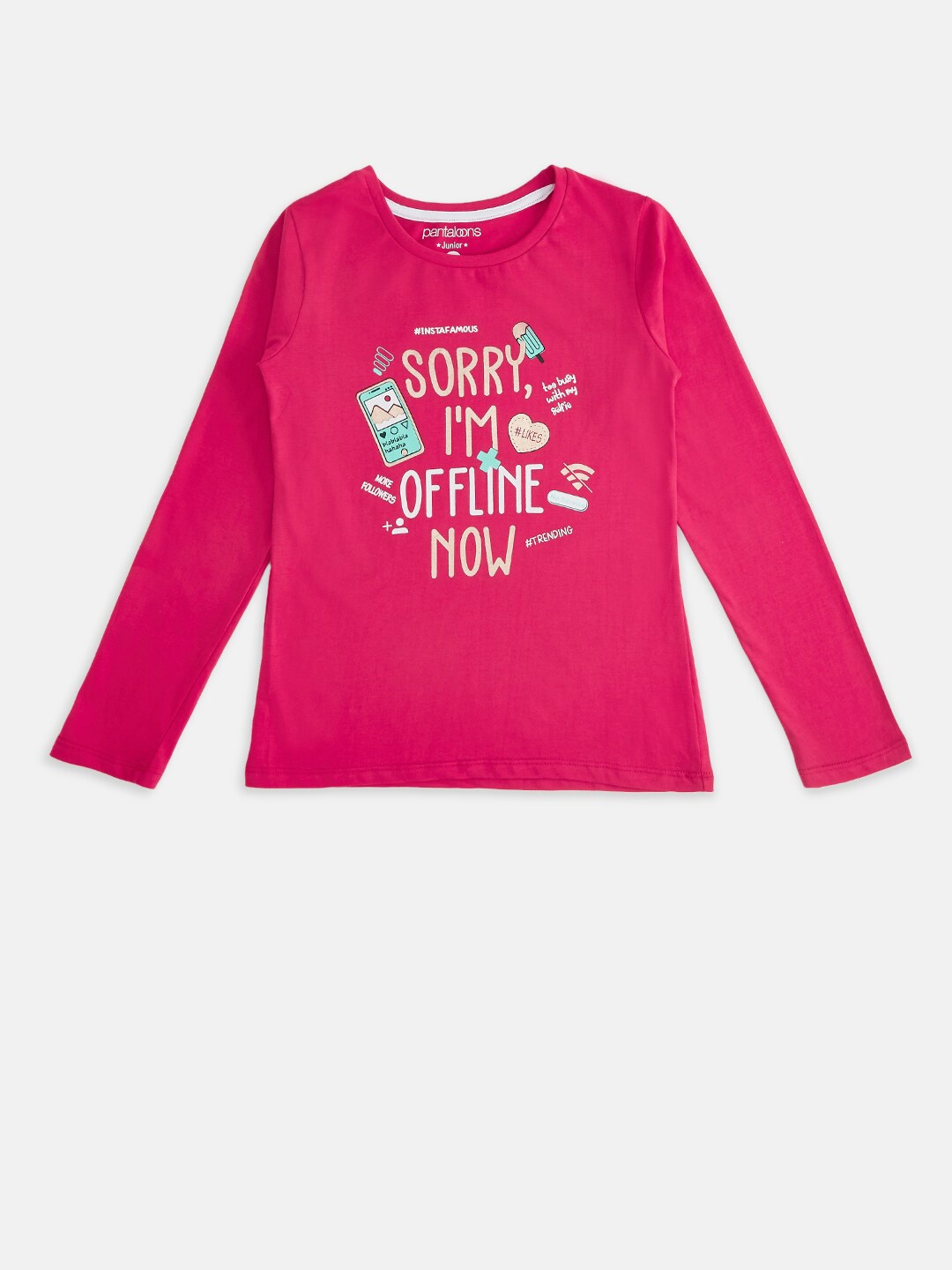 

Pantaloons Junior Girls Fuchsia Typography Printed Applique T-shirt