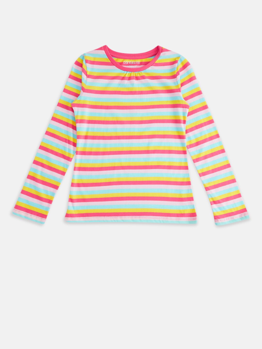 

Pantaloons Junior Girls Multicoloured Striped Henley Neck T-shirt, Multi