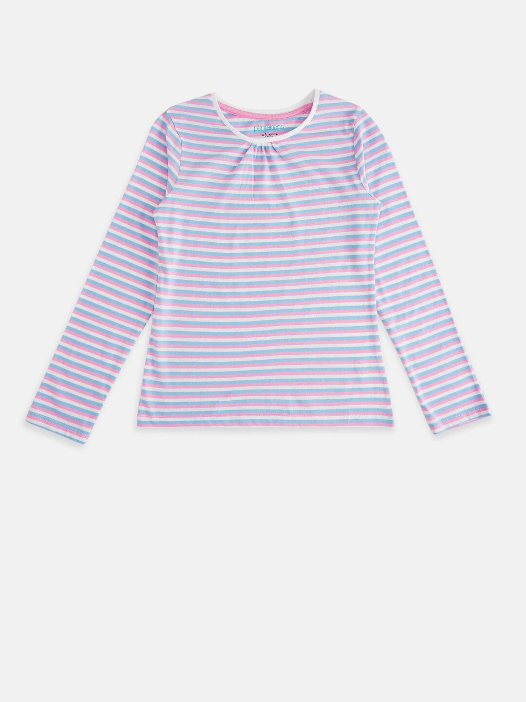 

Pantaloons Junior Girls Multicoloured Striped Henley Neck T-shirt, Multi