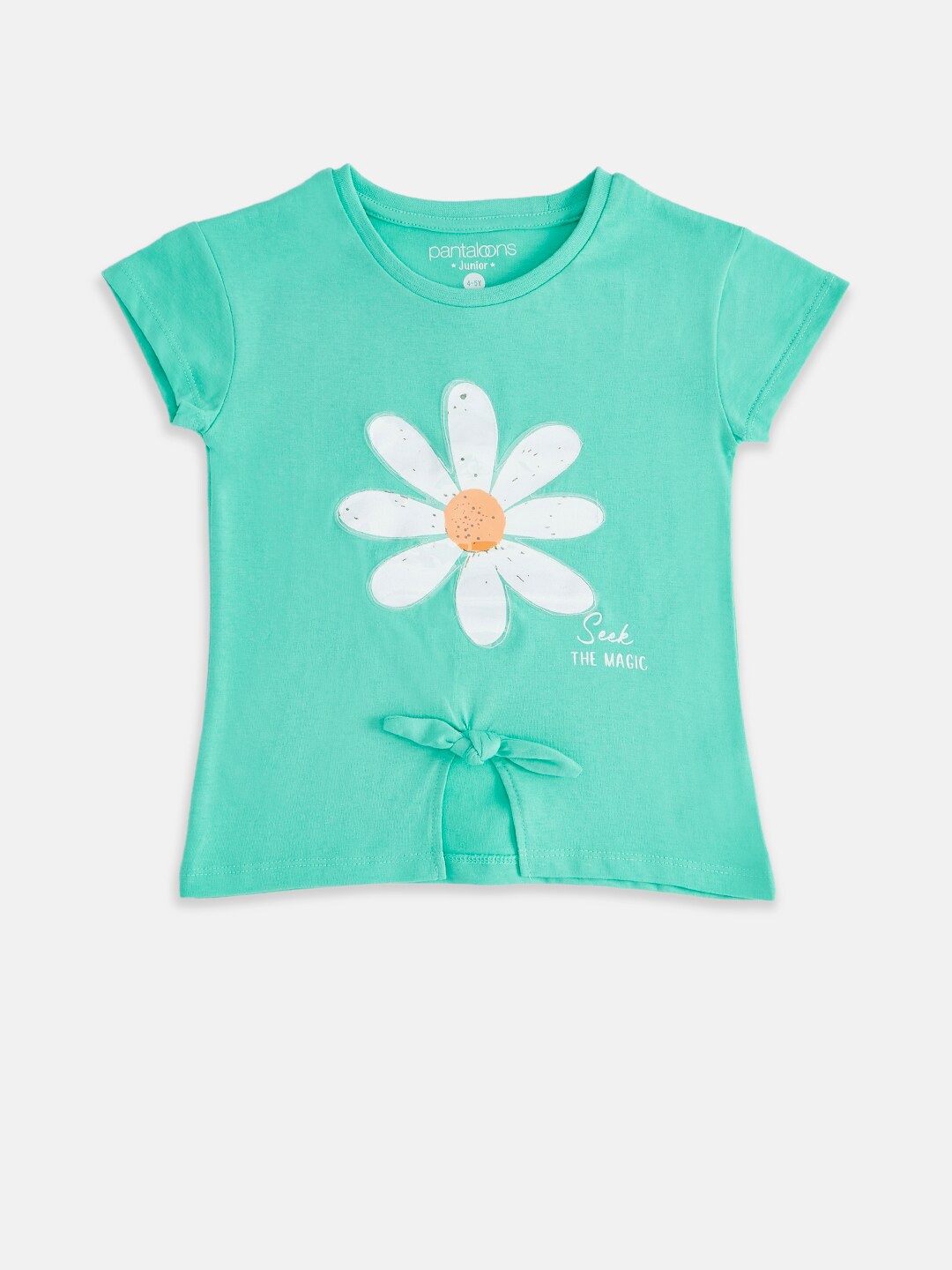 

Pantaloons Junior Girls Green Floral Printed Applique T-shirt