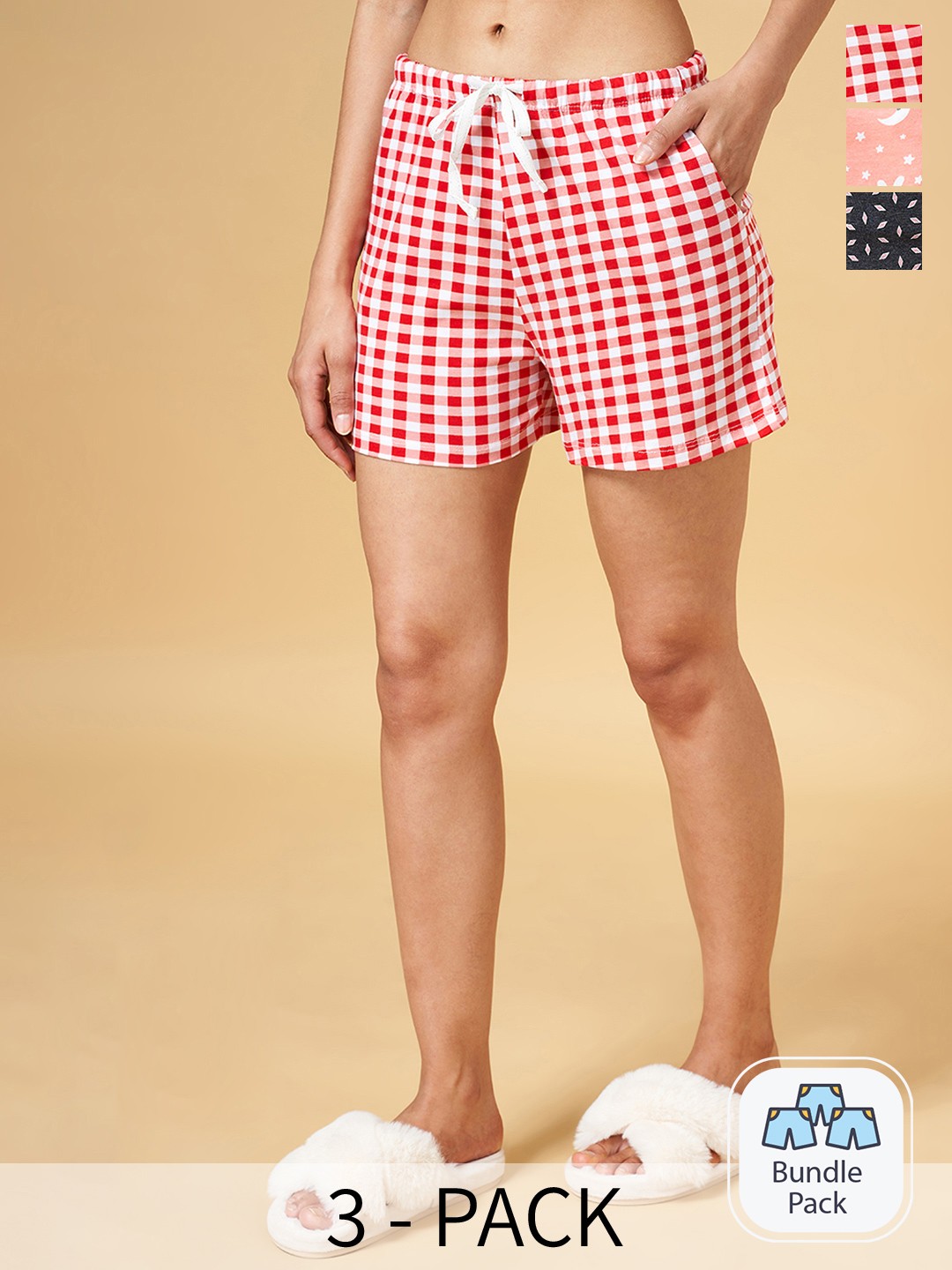 

Dreamz by Pantaloons Women Multicoloured Checked Printed Lounge shorts, Multi