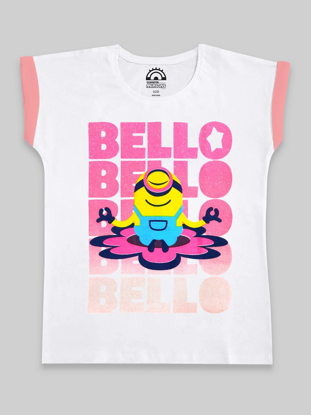 

Kids Ville Girls White & Pink Printed Pure Cotton Tshirts