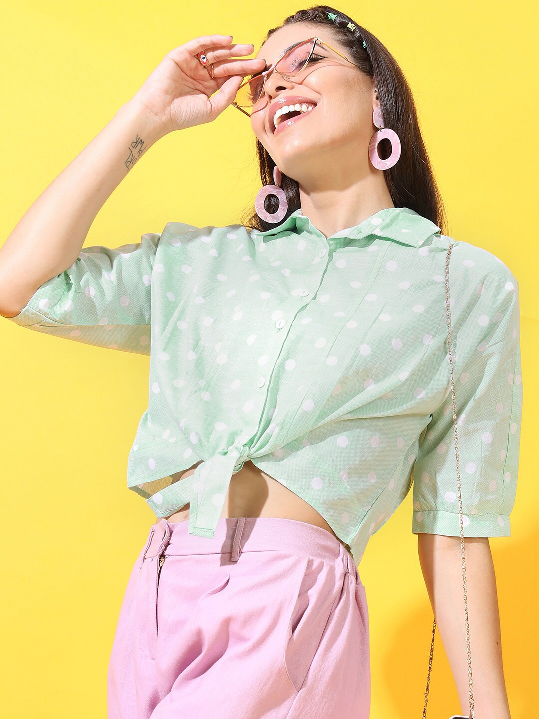 

Tokyo Talkies Women Green Printed Casual Shirt