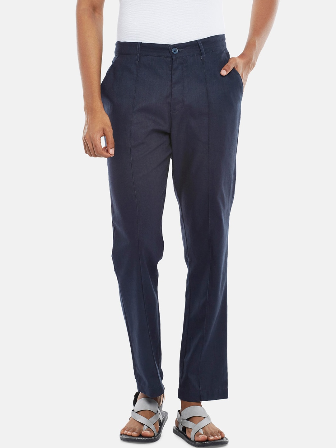 

indus route by Pantaloons Men Navy Blue Trousers