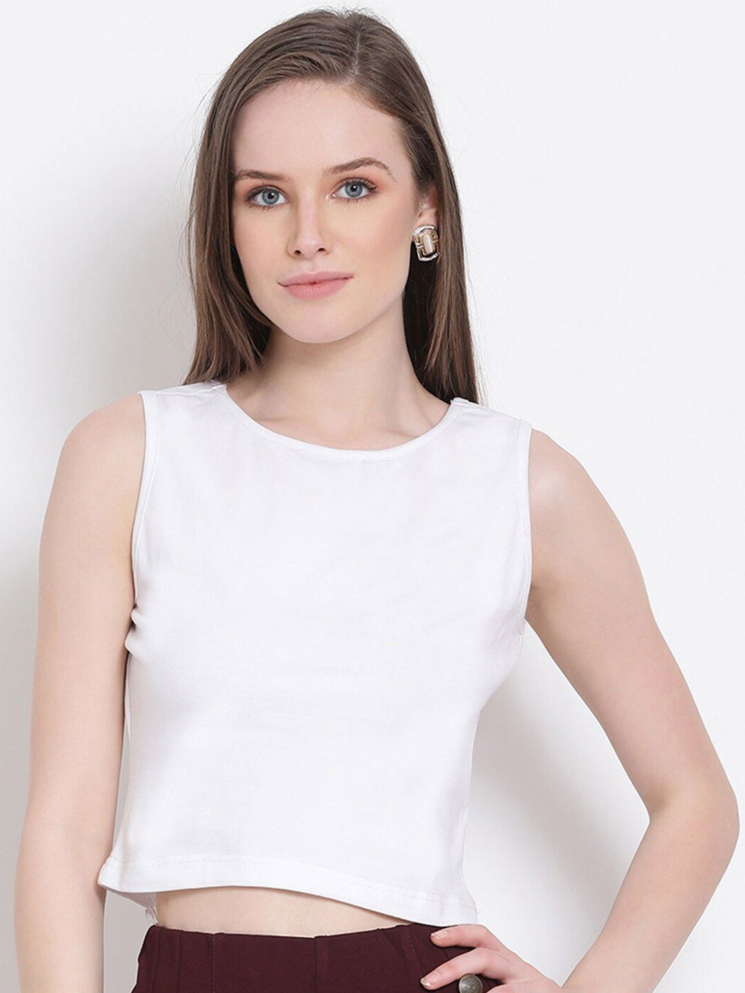 

DRAAX Fashions White Tank Crop Top