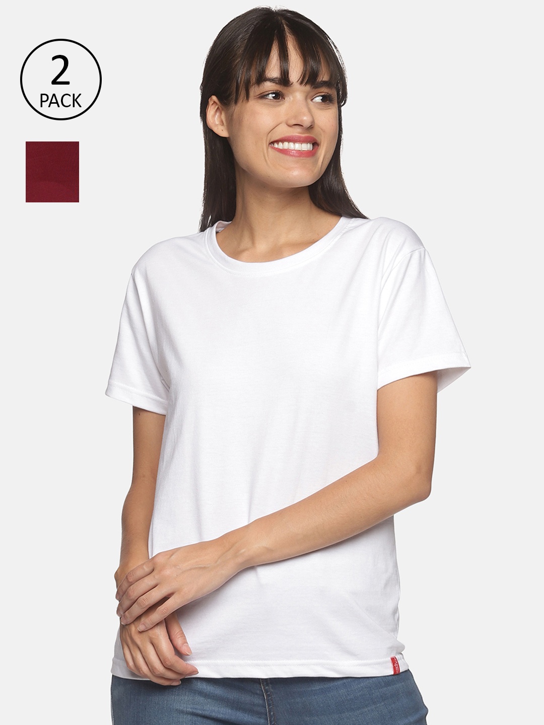 

NOT YET by us Women White 2 Drop-Shoulder Sleeves T-shirt