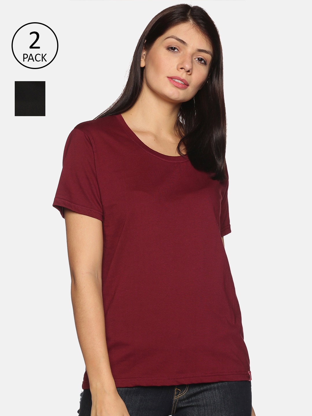 

NOT YET by us Women Black 2 V-Neck T-shirt