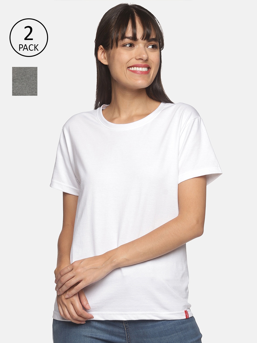 

NOT YET by us Women White 2 Drop-Shoulder Sleeves T-shirt