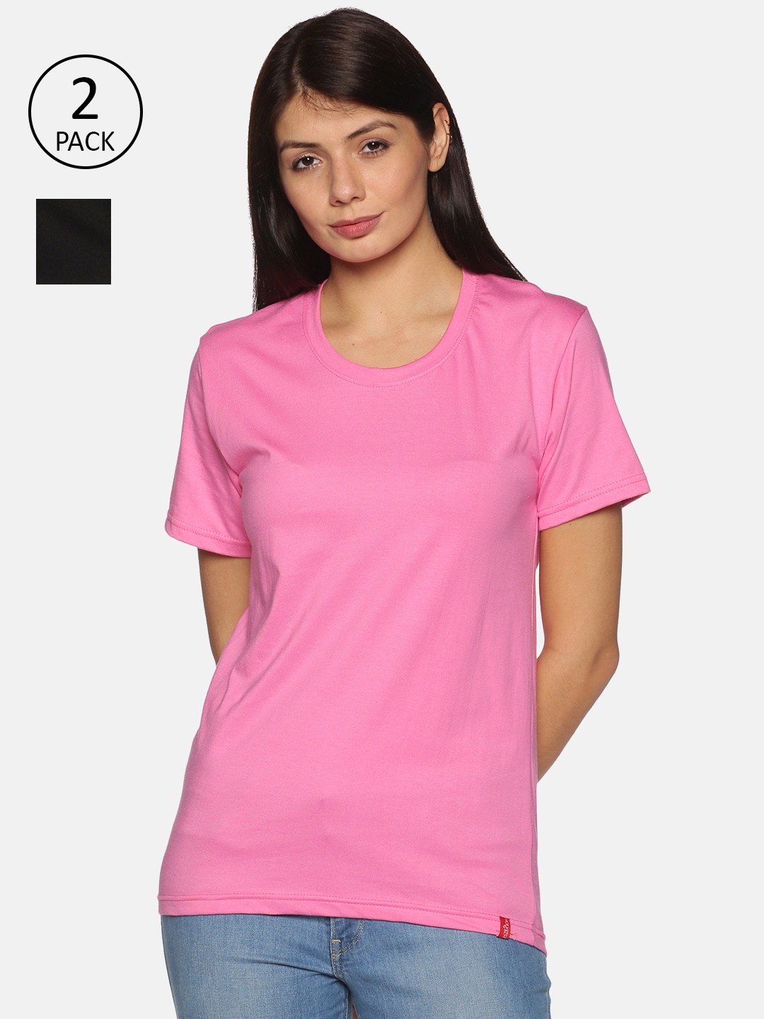 

NOT YET by us Women Black 2 Drop-Shoulder Sleeves T-shirt