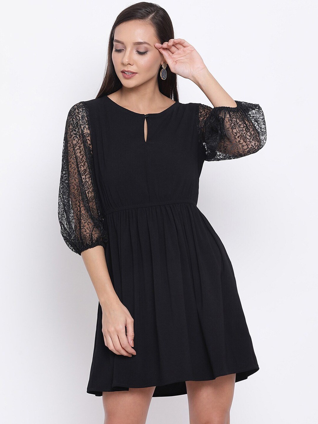 

DRAAX Fashions Black Keyhole Neck Dress