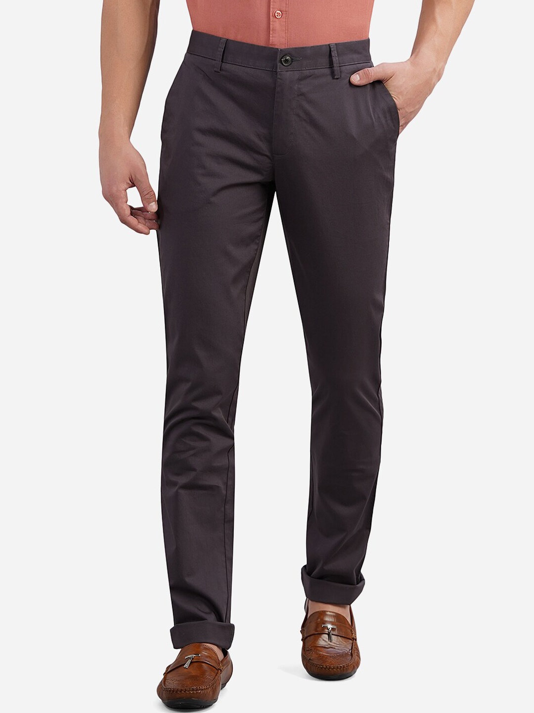 

JADE BLUE Men Grey Printed Custom Trousers