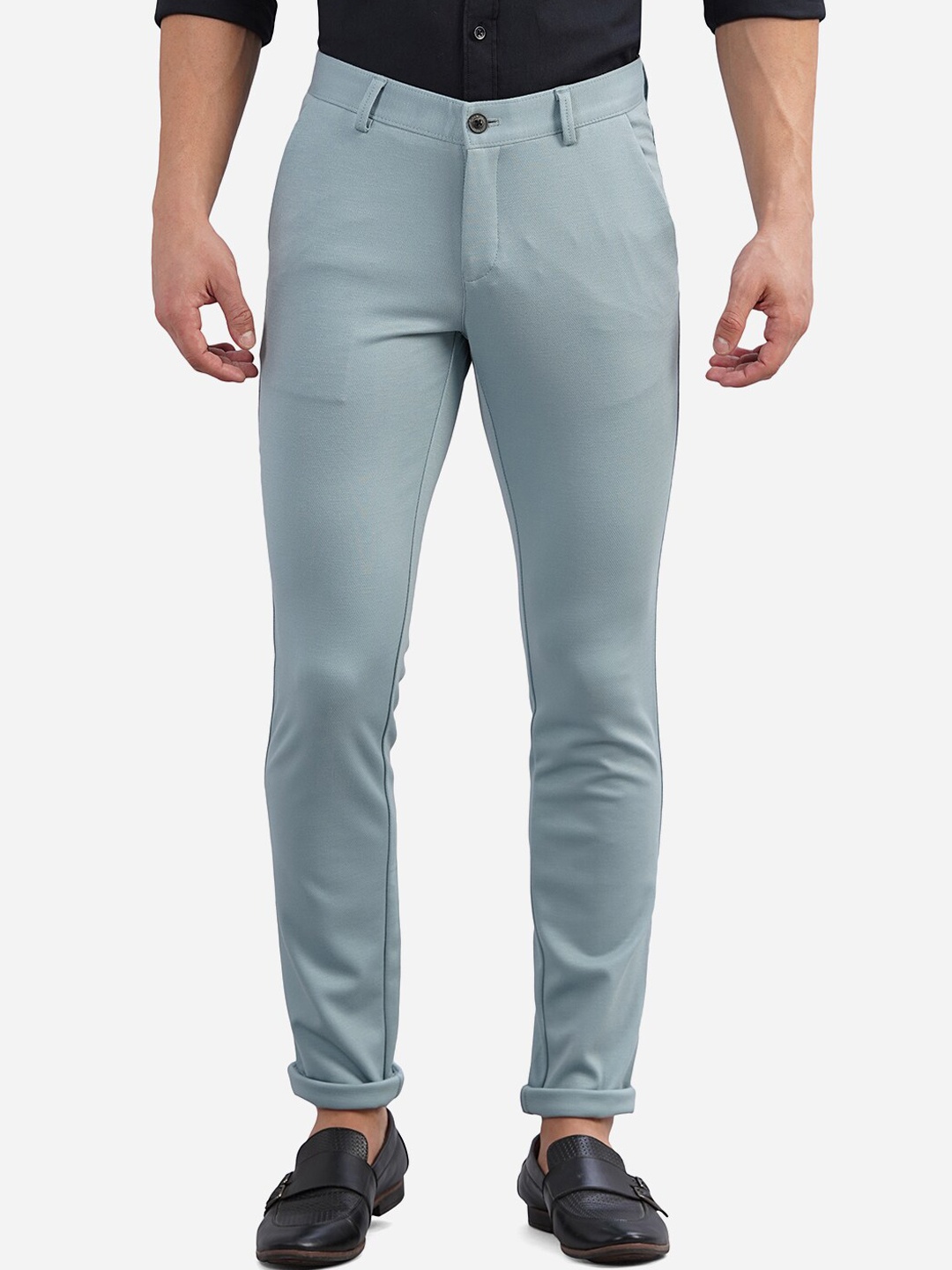 

JADE BLUE Men Blue Custom Slim Fit Chinos Trousers