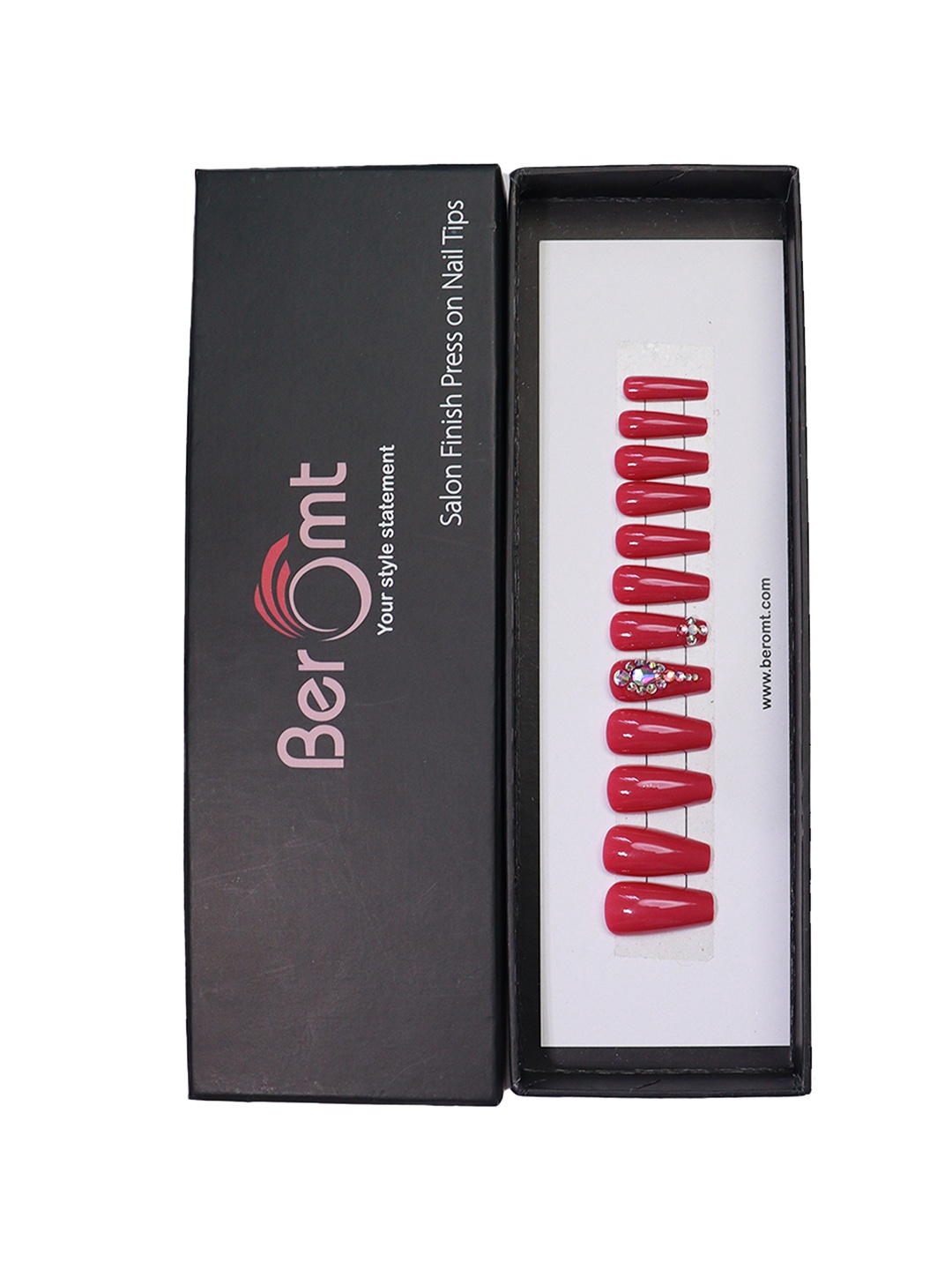 

BEROMT Salon Finish Bridal & Party Press-On False Nail Tips Kit - Shade 657, Red