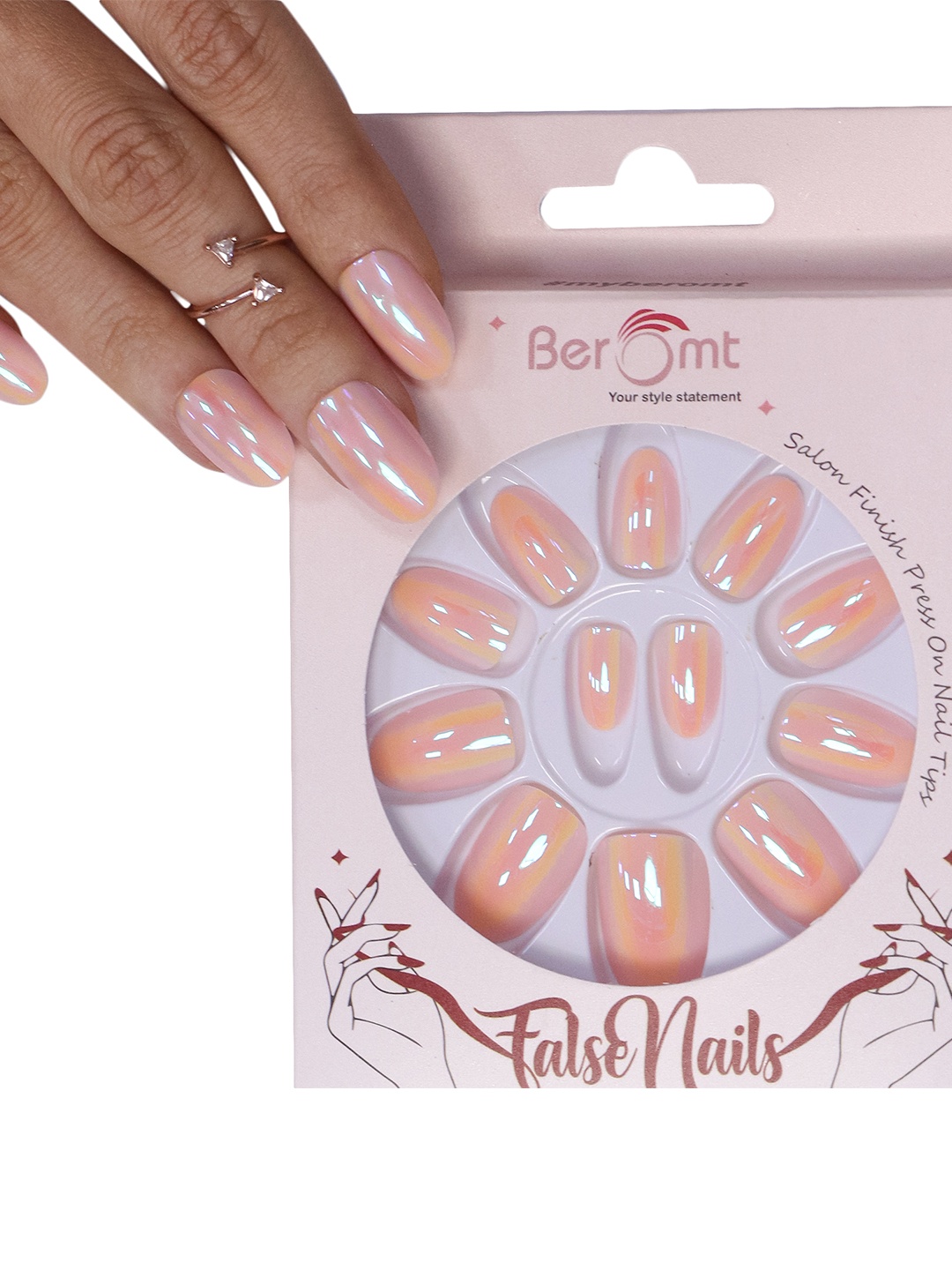 

BEROMT 12 Pcs Long-Lasting Reusable Lightweight Salon Finish Press on Nail Tips-605, Pink