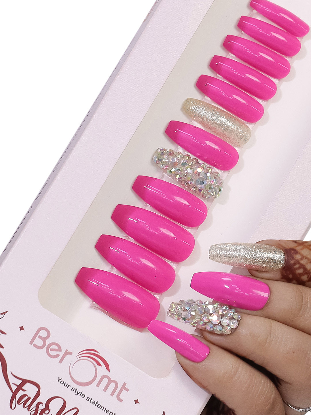 

BEROMT Salon Finish Bridal & Party Press-On False Nail Tips Kit - Shade 654, Pink