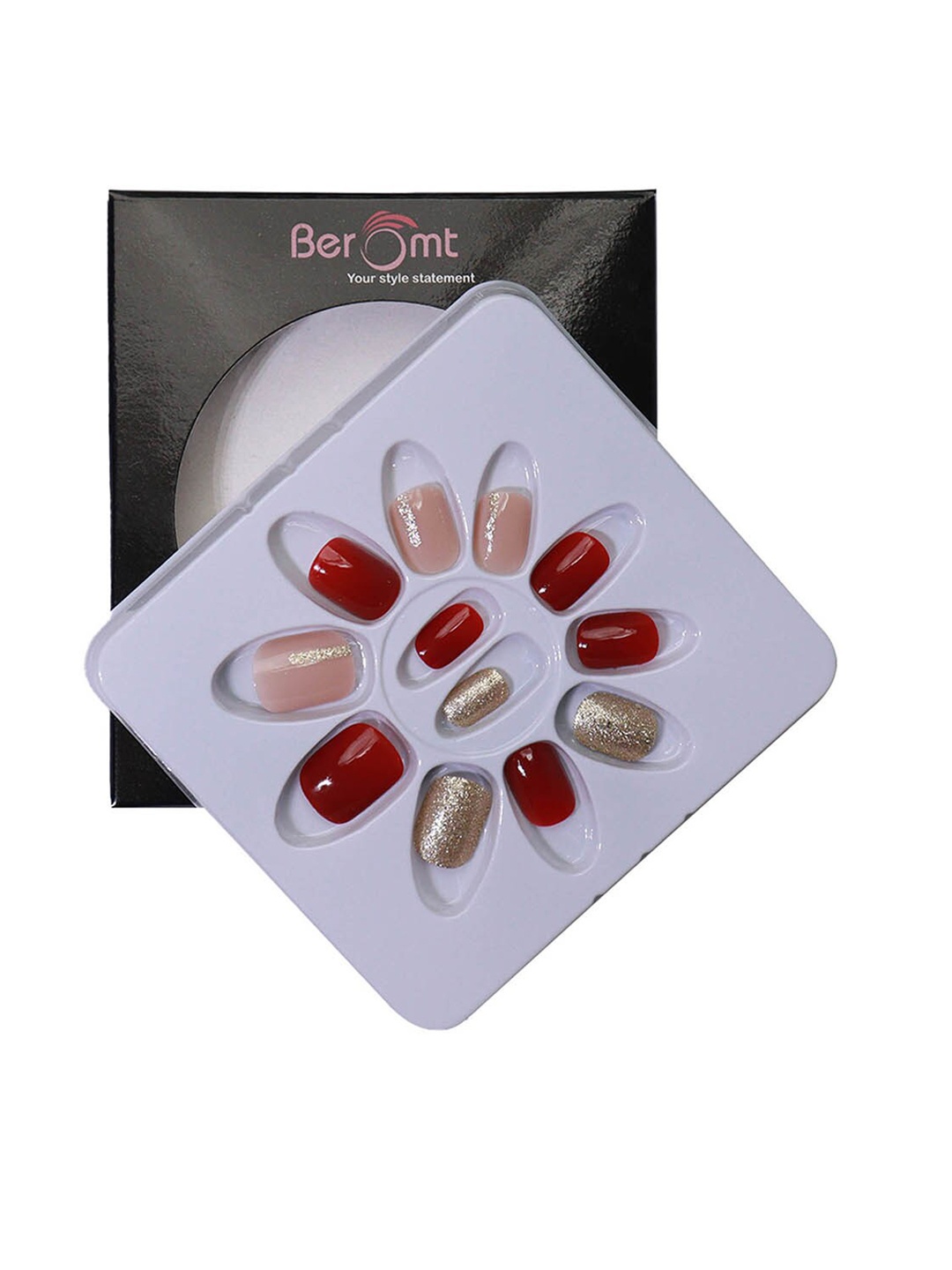 

BEROMT 12 Pcs Long-Lasting Reusable Lightweight Salon Finish Press on Nail Tips- Shade 720, Pink