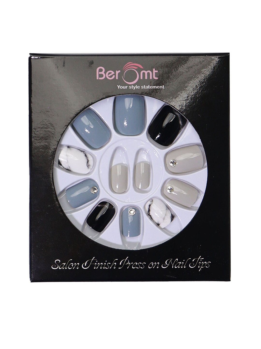 

BEROMT 12 Pcs Long-Lasting Reusable Lightweight Salon Finish Press on Nail Tips-711, Grey