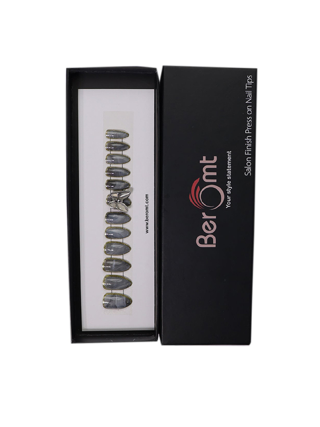 

BEROMT Long-Lasting Reusable Lightweight Salon Finish Press on Nail Tips - Shade 615, Grey