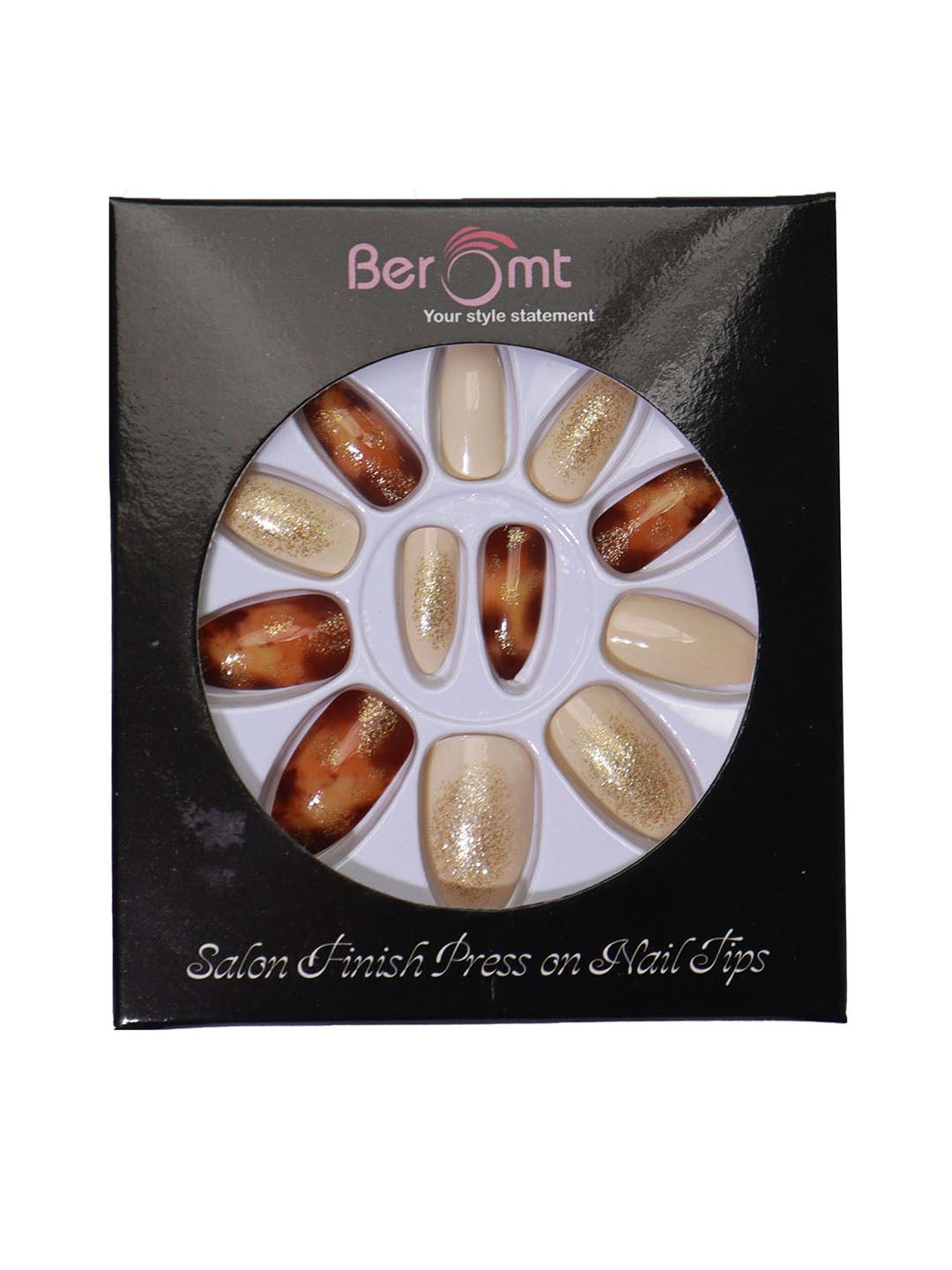 

BEROMT 12 Pcs Long-Lasting Reusable Lightweight Salon Finish Press on Nail Tips-714, Cream