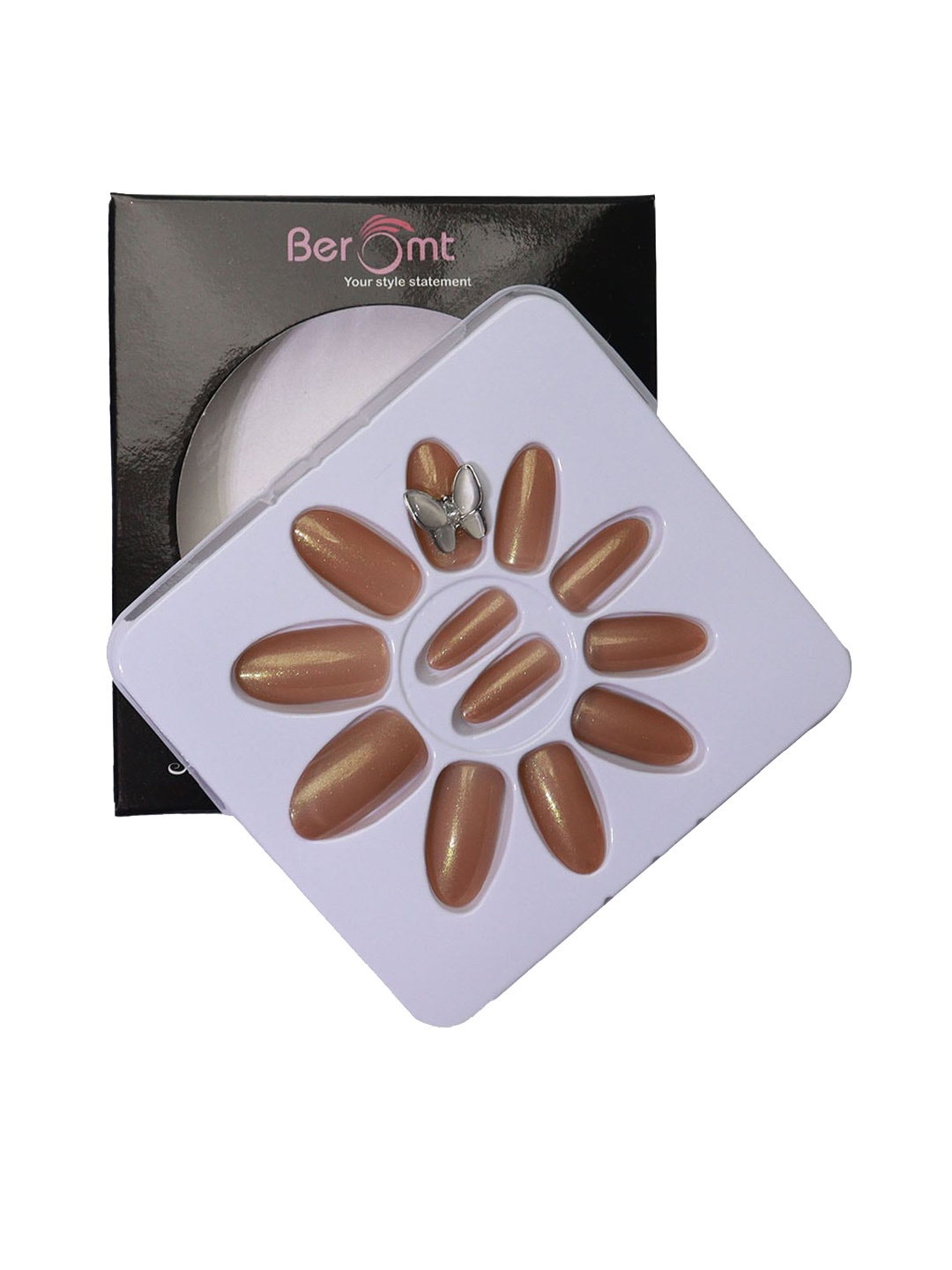 

BEROMT 12 Pcs Long-Lasting Reusable Lightweight Salon Finish Press on Nail Tips-690, Brown