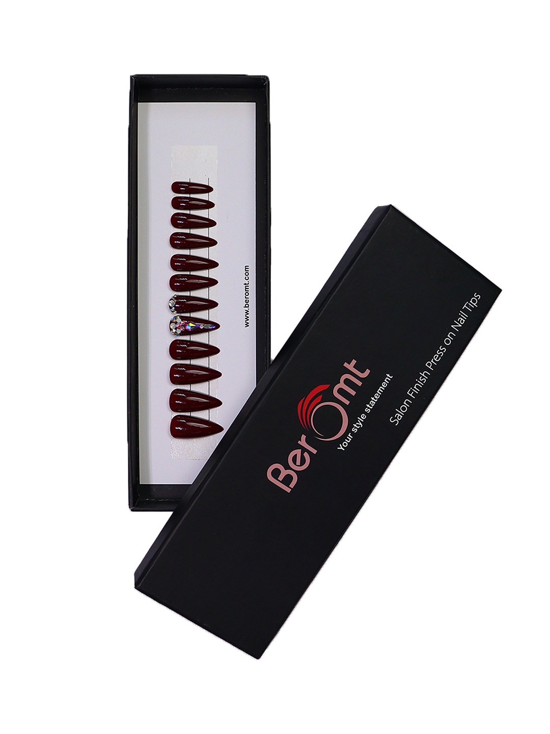 

BEROMT Salon Finish Bridal & Party Press-On False Nail Tips Kit - Shade 649, Maroon