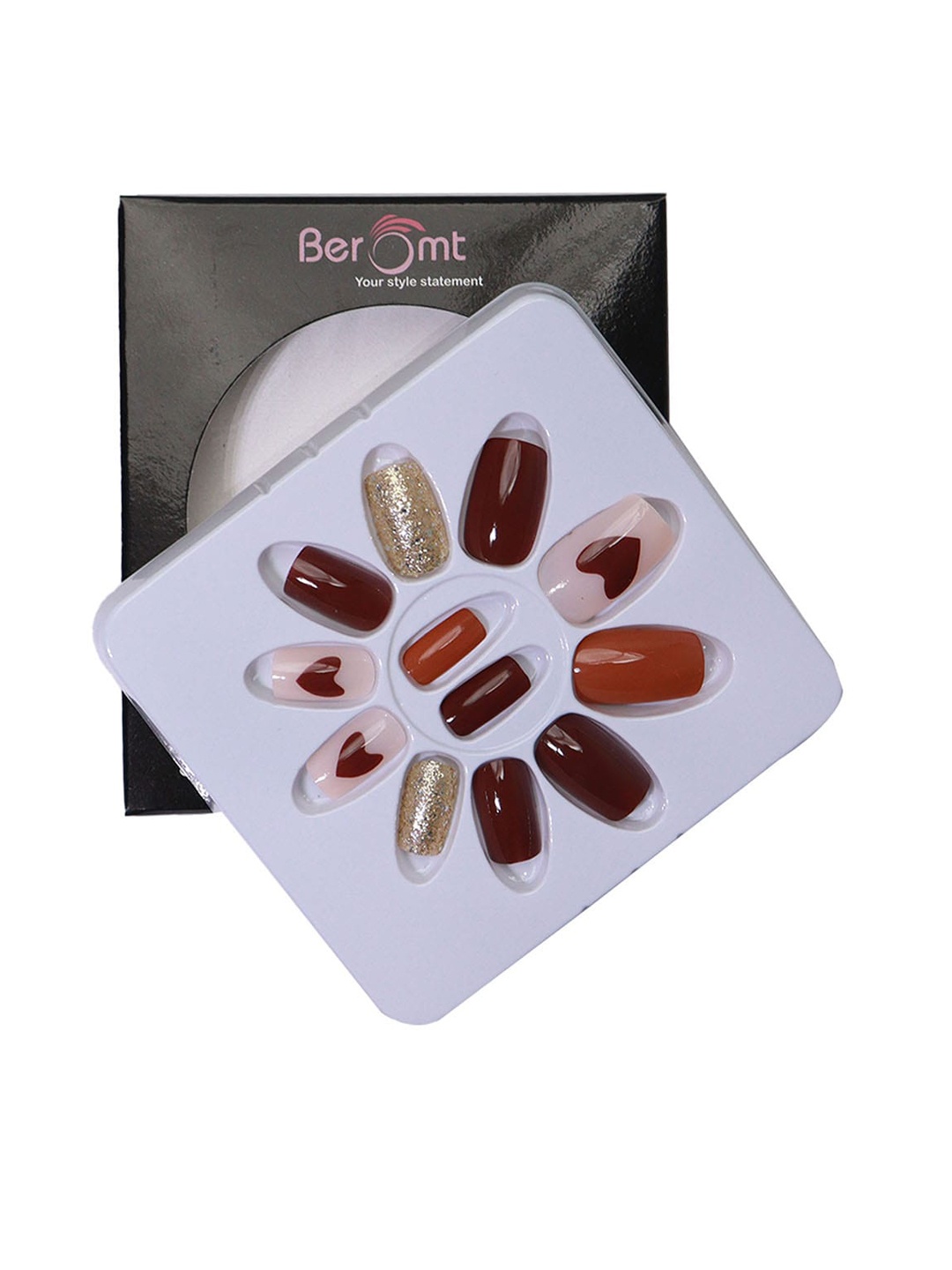 

BEROMT 12 Pcs Long-Lasting Reusable Lightweight Salon Finish Press on Nail Tips - 705, Red