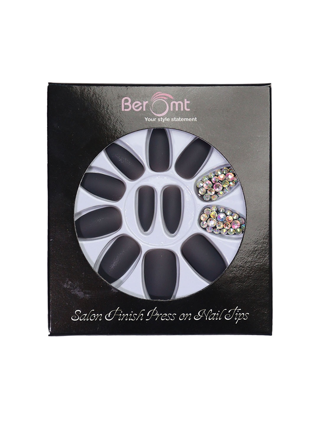 

BEROMT Salon Finish Bridal & Party Press-On False Nail Tips Kit - Shade 669, Black