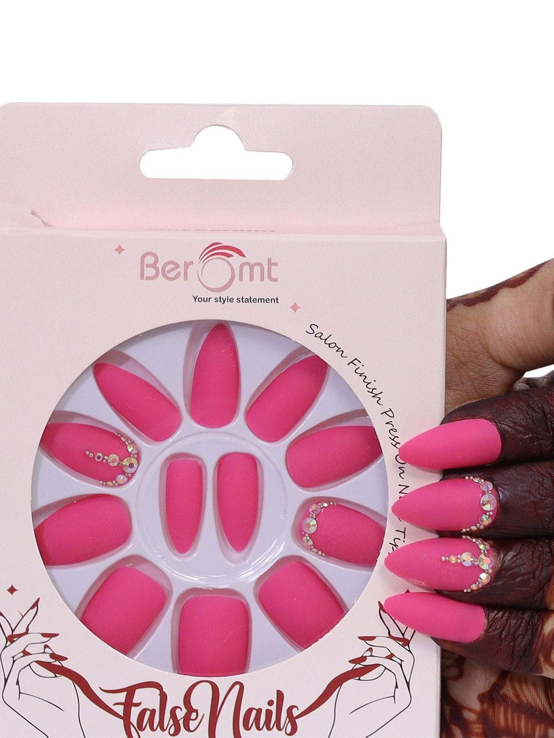 

BEROMT Salon Finish Bridal & Party Press-On False Nail Tips Kit - Shade 663, Pink