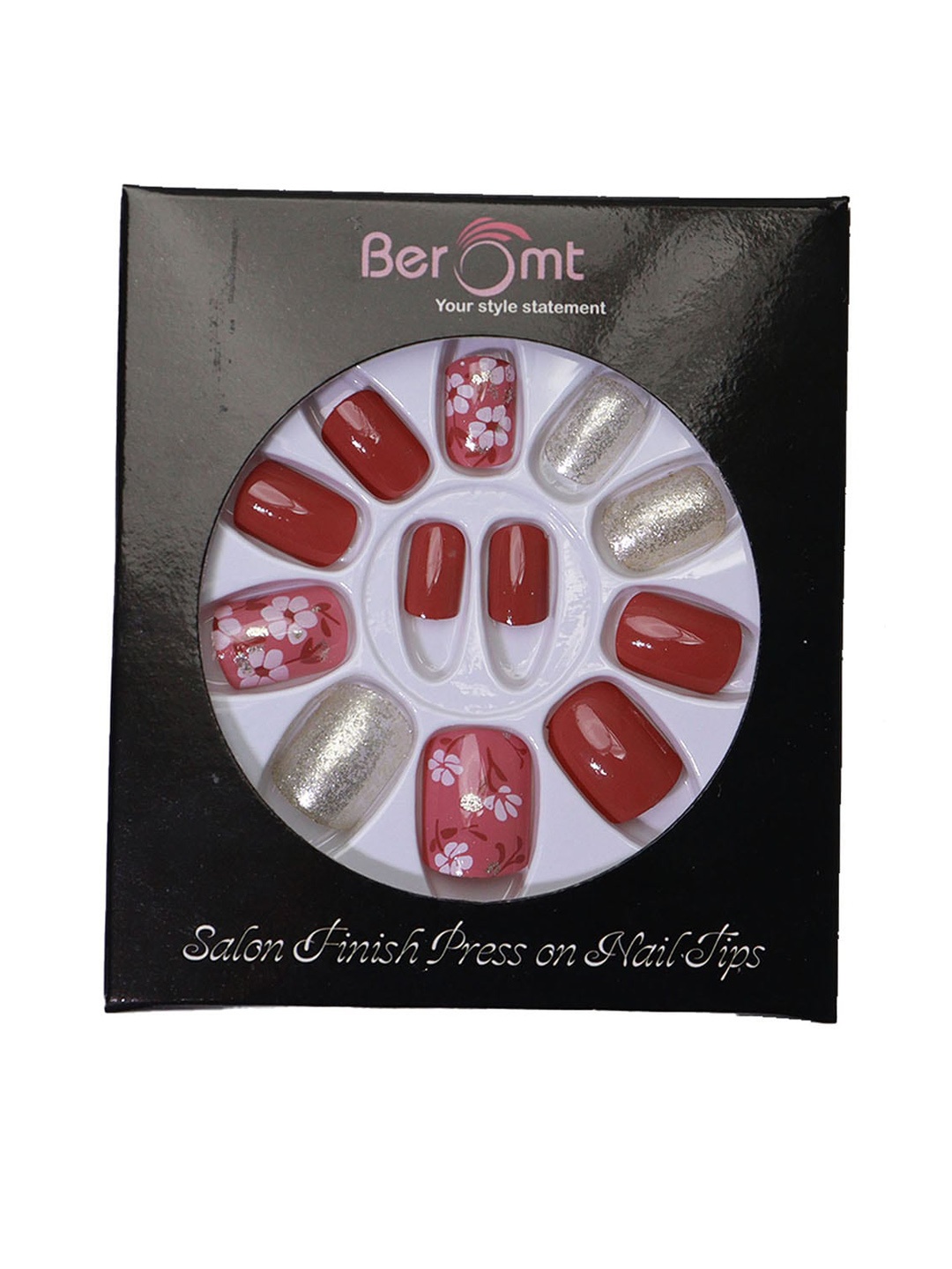 

BEROMT 12 Pcs Long-Lasting Reusable Lightweight Salon Finish Press on Nail Tips - 691, Rust