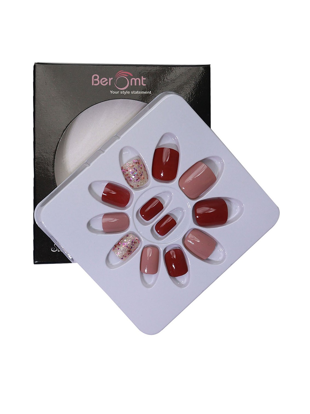 

BEROMT 12 Pcs Long-Lasting Reusable Lightweight Salon Finish Press on Nail Tips- Shade 732, Pink