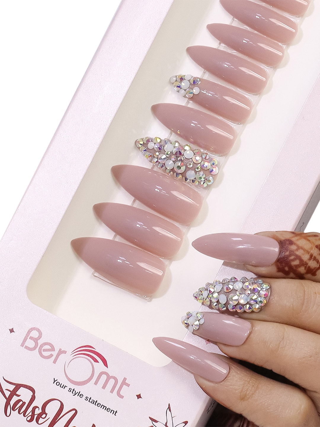 

BEROMT Salon Finish Bridal & Party Press-On False Nail Tips Kit - Shade 652, Beige