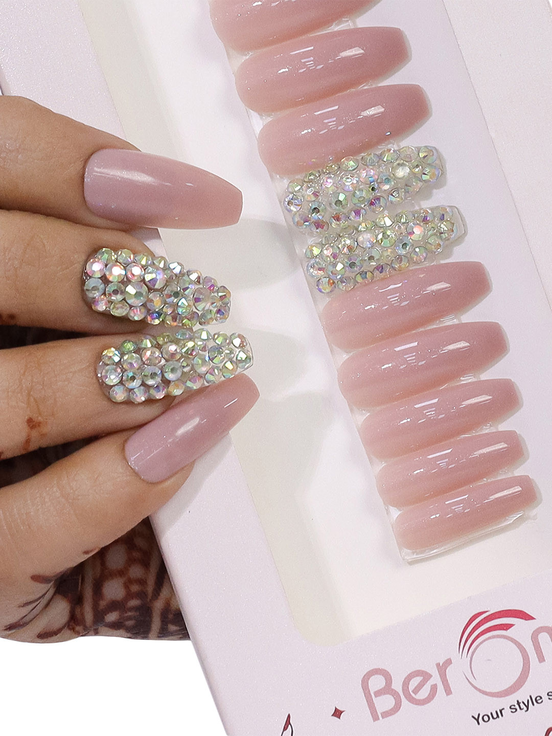 

BEROMT Salon Finish Bridal & Party Press-On False Nail Tips Kit - Shade 648, Pink