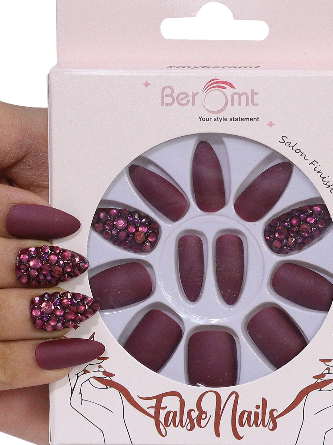 

BEROMT Salon Finish Bridal & Party Press-On False Nail Tips Kit - Shade 673, Brown