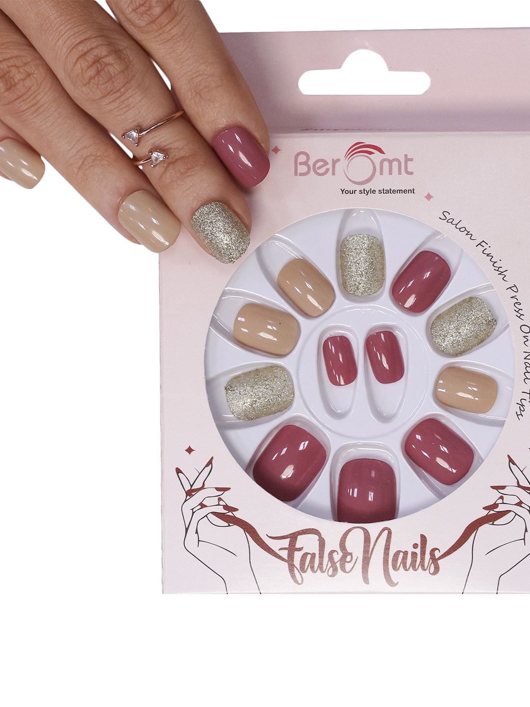 

BEROMT 12 Pcs Long-Lasting Reusable Lightweight Salon Finish Press on Nail Tips-607, Maroon