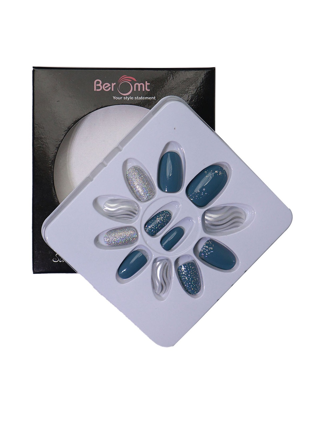 

BEROMT 12 Pcs Long-Lasting Reusable Lightweight Salon Finish Press on Nail Tips - 700, Blue