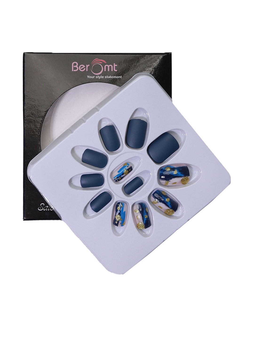 

BEROMT 12 Pcs Long-Lasting Reusable Lightweight Salon Finish Press on Nail Tips - 706, Teal