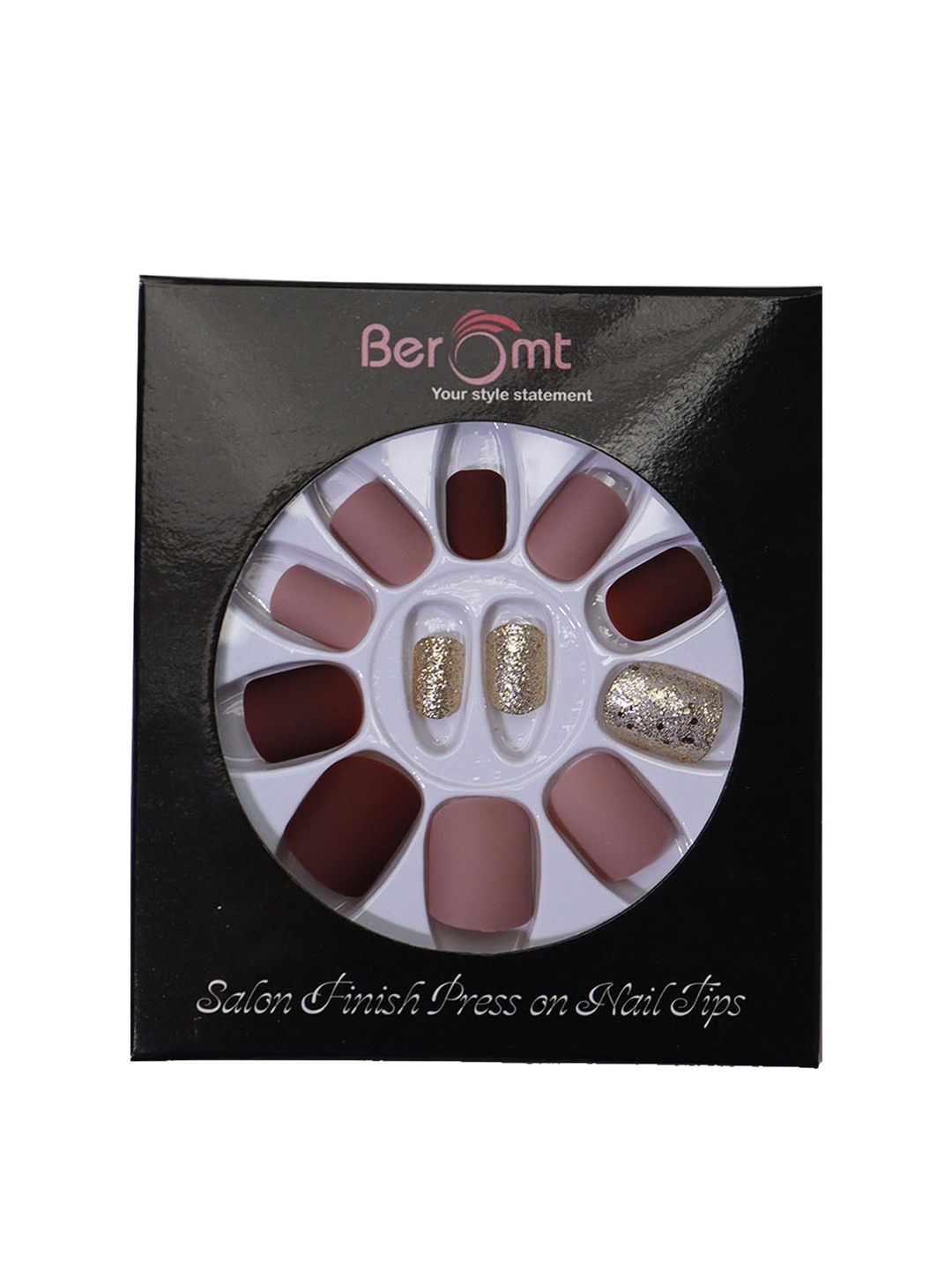 

BEROMT 12 Pcs Long-Lasting Reusable Lightweight Salon Finish Press on Nail Tips - 703, Mauve