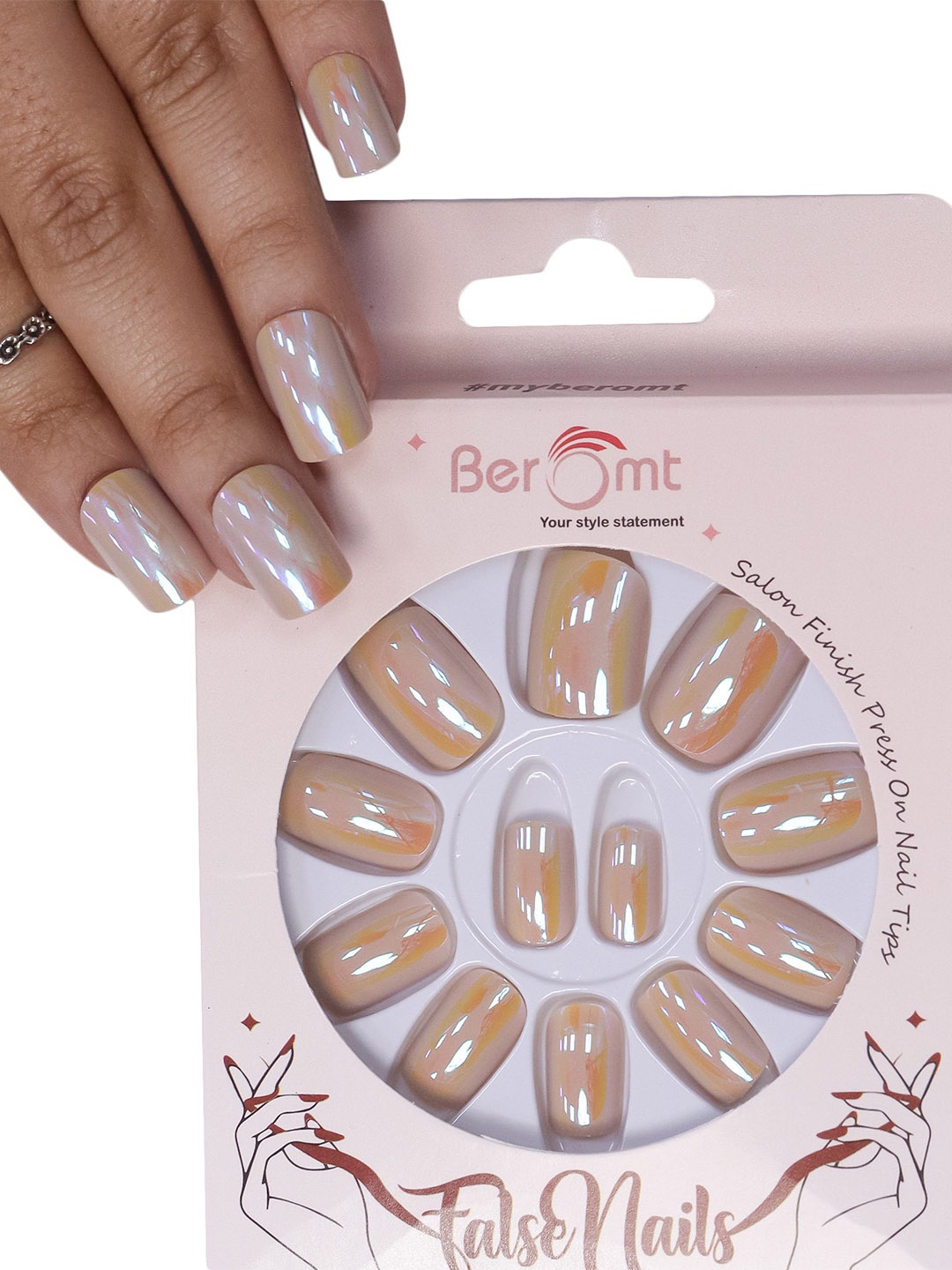 

BEROMT Long-Lasting Reusable Lightweight Salon Finish Press on Nail Tips - Shade 619, Metallic