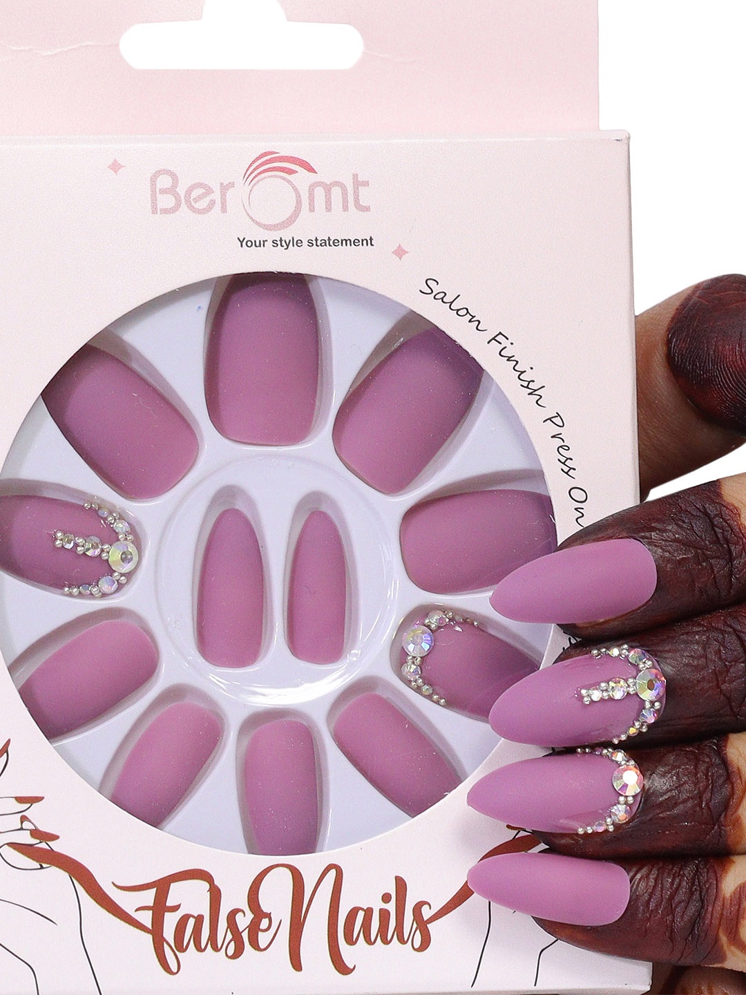 

BEROMT Salon Finish Bridal & Party Press-On False Nail Tips Kit - Shade 667, Pink
